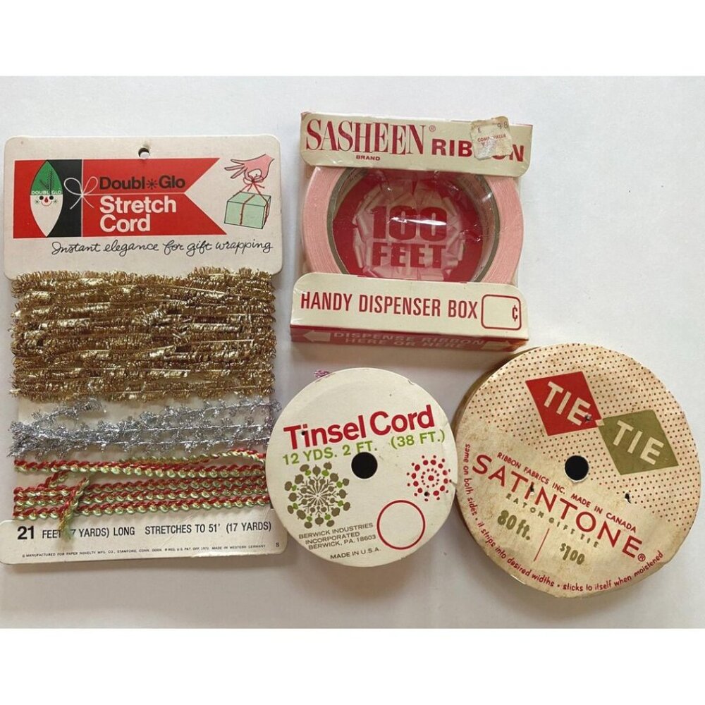 Christmas Ribbon Lot Doubl glo Tie Tie Tinsel Cord Made in USA Sasheen
